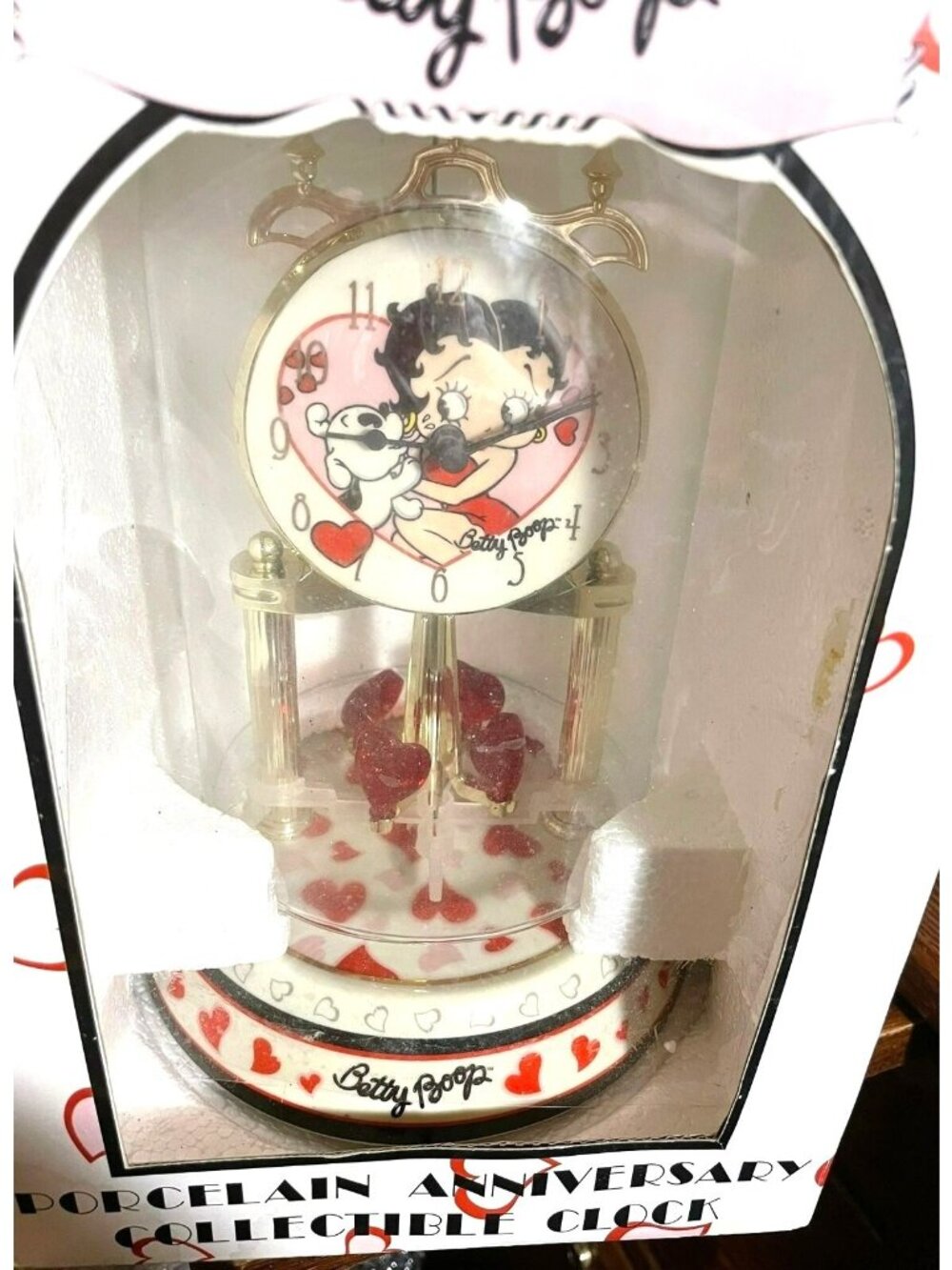 Collectible Betty Boop & Her Dog Porcelain Anniversary Clock Rare Gold Numbers